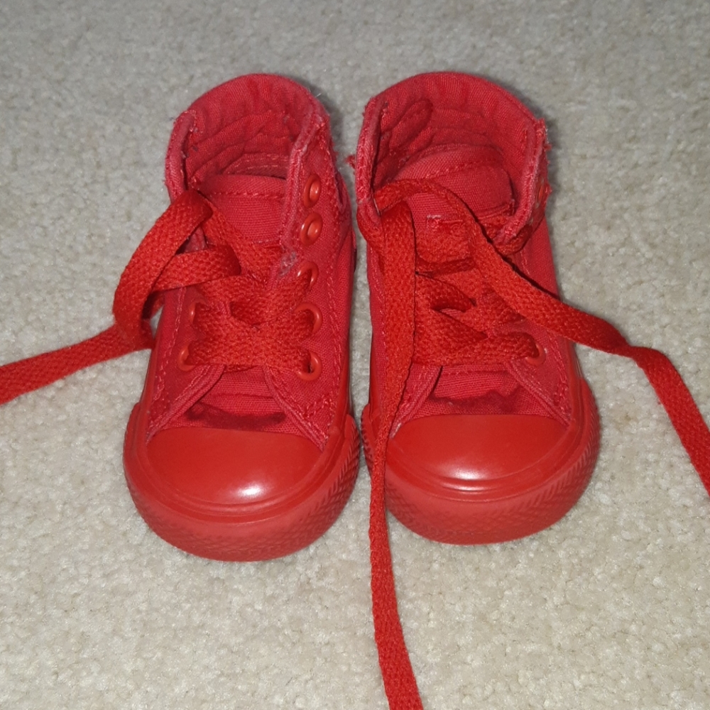 Converse all red baby size 2 high top sneakers
